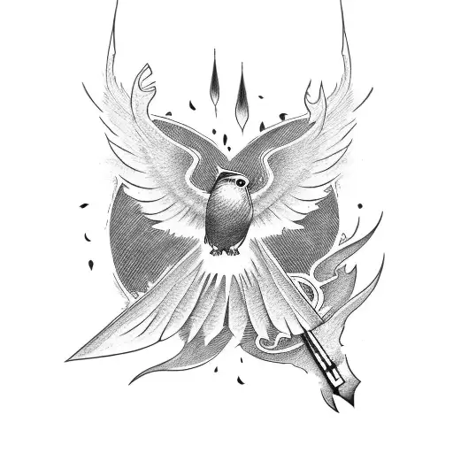 sleeve with guitars, flames, bird silhouettes  tattoo design idea