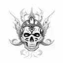 Music, money, death, flames, drugs, prayer, skull, pirate, lion, militia, anarchy, carnage, violence, bullets,  tattoo design idea