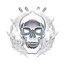 Music, money, death, flames, drugs, prayer, skull, pirate, lion, militia, anarchy, carnage, violence, bullets,  tattoo design idea