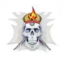 Music, money, death, flames, drugs, prayer, skull, pirate, lion, militia, anarchy, carnage, violence, bullets,  tattoo design idea