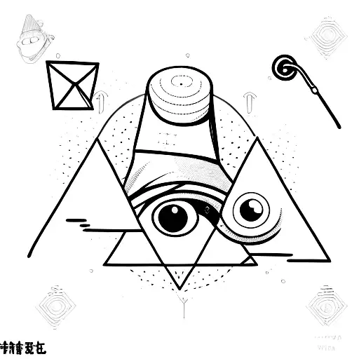 A single-eyed triangle with a hat on the head and a cane in the hand tattoo design idea