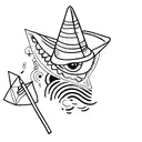 A single-eyed triangle with a hat on the head and a cane in the hand tattoo design idea