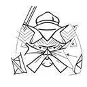 A single-eyed triangle with a hat on the head and a cane in the hand tattoo design idea