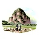 landscape, dad and son tattoo design idea