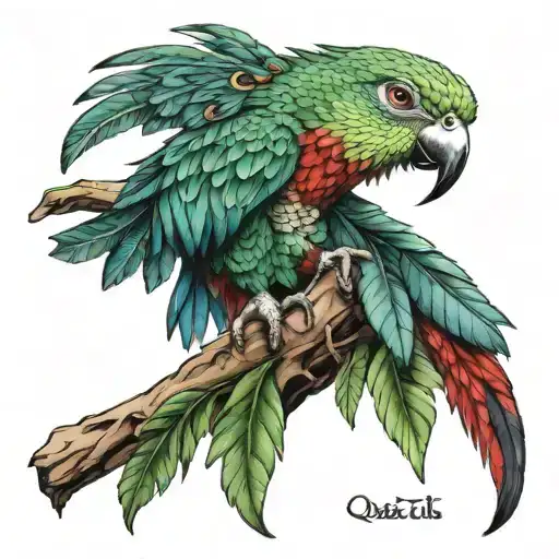 Guatemala Quetzal posing on Mayan tattoo design idea