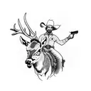 cowboy riding deer with shotgun and ducks  tattoo design idea
