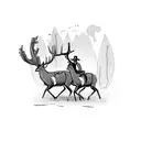 cowboy riding deer with shotgun and ducks  tattoo design idea