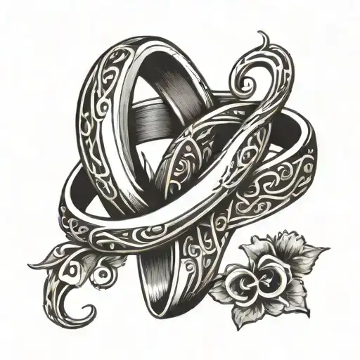 A stylized design of a wedding ring intertwined with the number 21, symbolizing the couple's anniversary date tattoo design idea