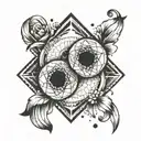 A geometric design incorporating the numbers 5, 21, and a pair of wedding rings, symbolizing the couple's special day tattoo design idea