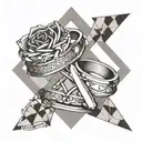 A geometric design incorporating the numbers 5, 21, and a pair of wedding rings, symbolizing the couple's special day tattoo design idea