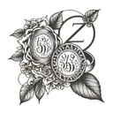 A geometric design incorporating the numbers 5, 21, and a pair of wedding rings, symbolizing the couple's special day tattoo design idea