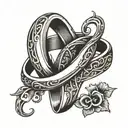 A stylized design of a wedding ring intertwined with the number 21, symbolizing the couple's anniversary date tattoo design idea
