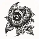 A stylized design of a wedding ring intertwined with the number 21, symbolizing the couple's anniversary date tattoo design idea