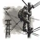 A silhouette of a lineman working on power lines during a storm tattoo design idea