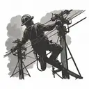 A silhouette of a lineman working on power lines during a storm tattoo design idea