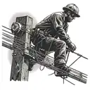 A silhouette of a lineman working on power lines during a storm tattoo design idea