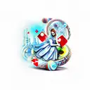 Alice in wonderland down the rabbit hole red pill blue pill matrix theme sleeve tattoo design idea