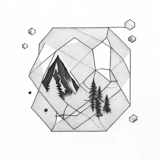 Hexagon Shaped Moon above forrest tattoo design idea