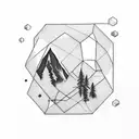 Hexagon Shaped Moon above forrest tattoo design idea