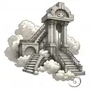 heavens gates with stairs and a cross and clouds tattoo design idea