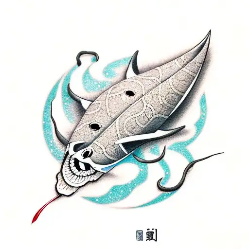 stingray, wave,  tattoo design idea