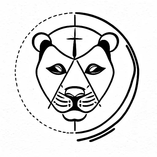 half Compass on the right, on the otter half of the north and south line a half lion head tattoo design idea