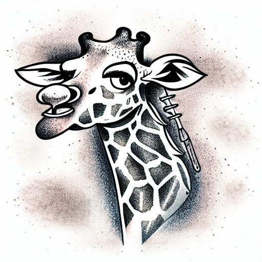 giraffe headbanging and playing guitar tattoo design idea