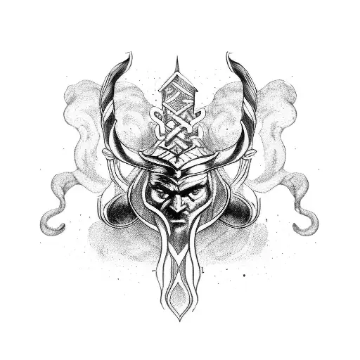 nordica, odin, loki, thor, valkirias voando, yggdrasil tattoo design idea