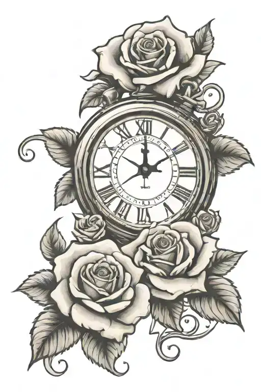 rose and clock for a man tattoo design idea