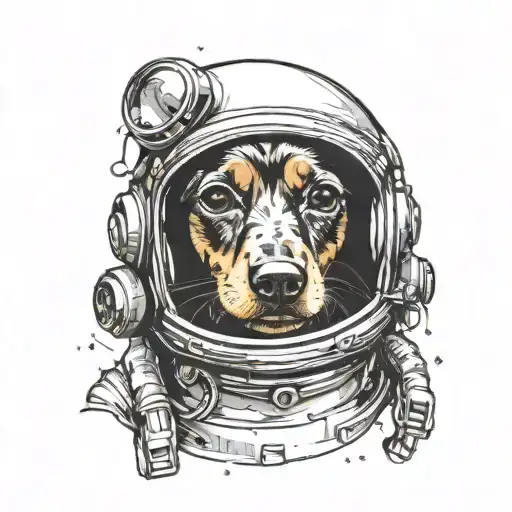 dachshund head in astronaut helmet in space tattoo design idea