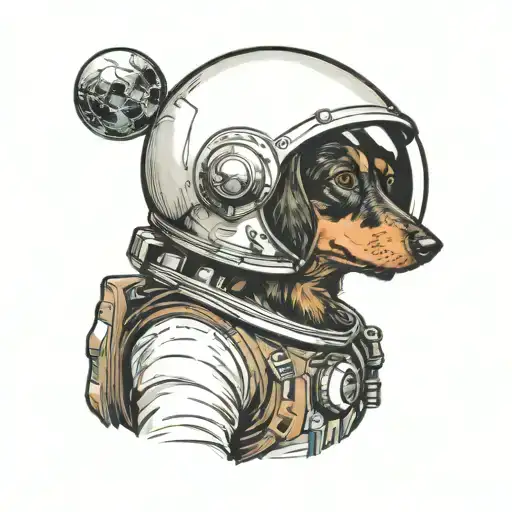 dachshund head in astronaut helmet surrounded tattoo design idea