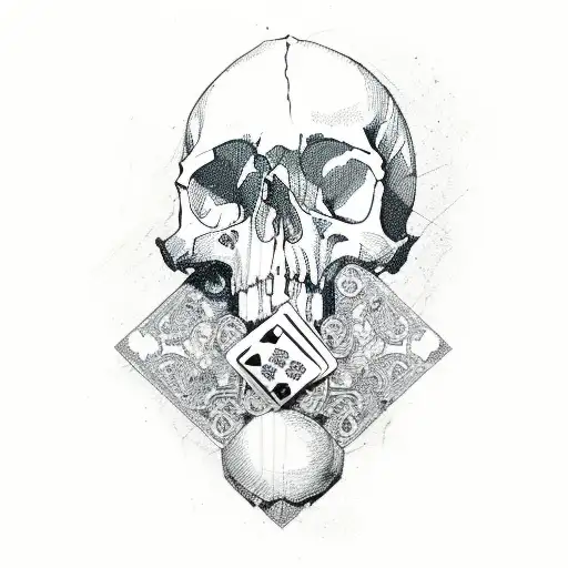 skull with playing card suites carved into head tattoo design idea