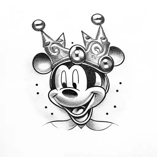 Mickey Mouse, Wearing a crown tattoo design idea
