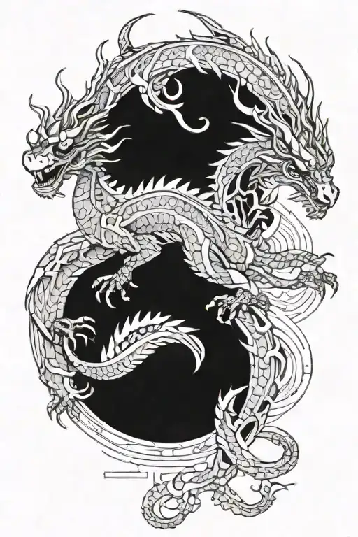 2 laos dragon flying and breathing fire tattoo design idea