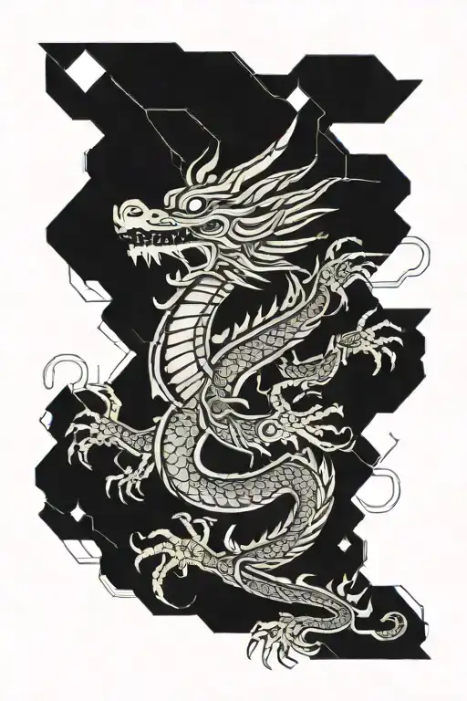 laos dragon flying towards different directions shaped almost like a sword tattoo design idea