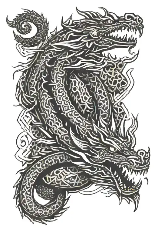 laos dragon coiled tattoo design idea