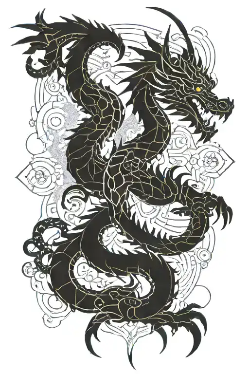 2 laos dragon flying and breathing fire flames tattoo design idea