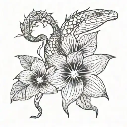 Snake, Morning Glory, and Aster flower tattoo design idea
