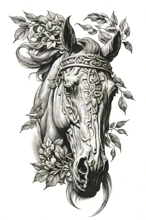 greek horse with laurel wreath tattoo design idea