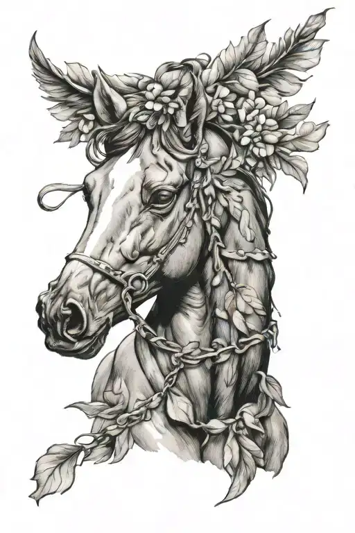 greek horse with laurel wreath tattoo design idea