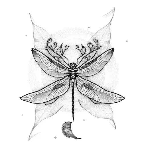 lily of the valley moon dragonfly cypress tattoo design idea