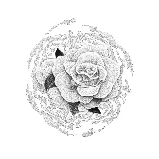 A delicate dotwork design featuring the names Ethan, Evelyn, and Adam intertwined with floral elements tattoo design idea