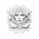 A delicate dotwork design featuring the names Ethan, Evelyn, and Adam intertwined with floral elements tattoo design idea