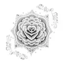 A delicate dotwork design featuring the names Ethan, Evelyn, and Adam intertwined with floral elements tattoo design idea