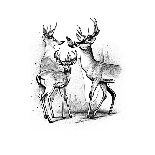 a buck and a young deer walking with the young deer being out in front tattoo design idea