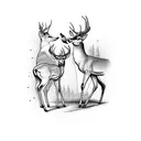 a buck and a young deer walking with the young deer being out in front tattoo design idea