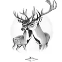 a buck and a young deer walking with the young deer being out in front tattoo design idea