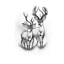a buck and a young deer walking with the young deer being out in front tattoo design idea