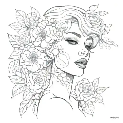 flowers, eyeshadow palettes lipstick kiss mark tattoo design idea