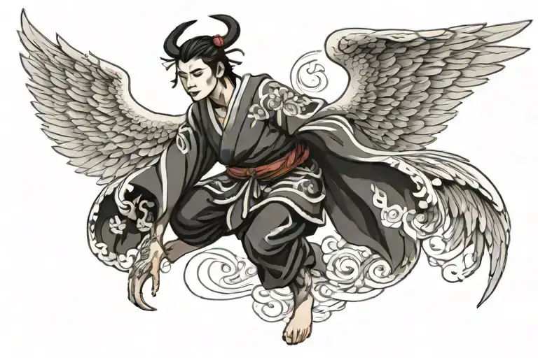 warrior with angel wings spread wide tattoo design idea